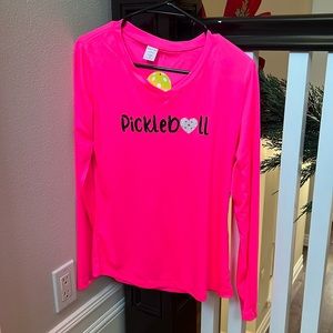 Sport Tek neon pink pickleball long sleeve shirt